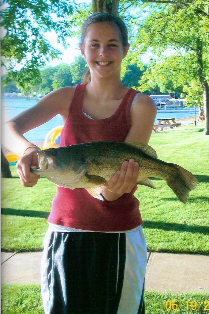 Julia with her 3.5 pound bass caught while fishing at Dickerson's Resort near Spicer, MN