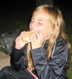 Mia eating a s'more
