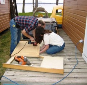 Bill & Kathy cutting sink hole