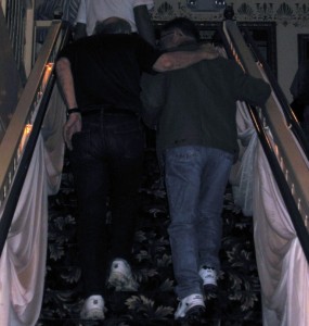 Bob & Peter going up to the reception and book signing