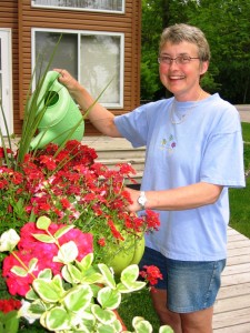 Watering flowers