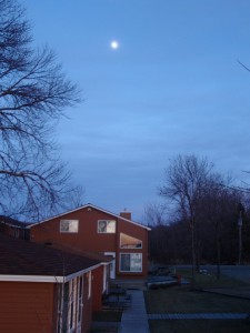Moon rising over Dickerson's Resort at 5:03