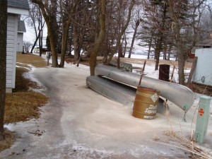 Larson's boats in the ice at the creek