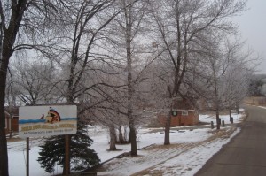 Resort sign in winter