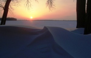 Resort sunset with snow drift